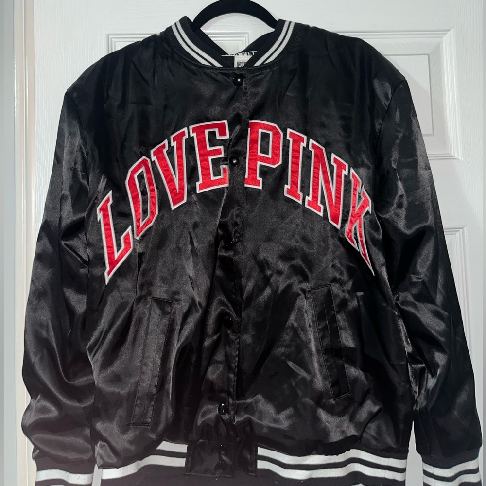 VS PINK Satin Bomber Jacket - Never Worn! Size M Black/Red